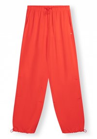 Rode, lichtgewicht jogger-stijl broeken met een elastische tailleband, verstelbare trekkoord, zijzakken en geribbelde boorden bij de enkels.