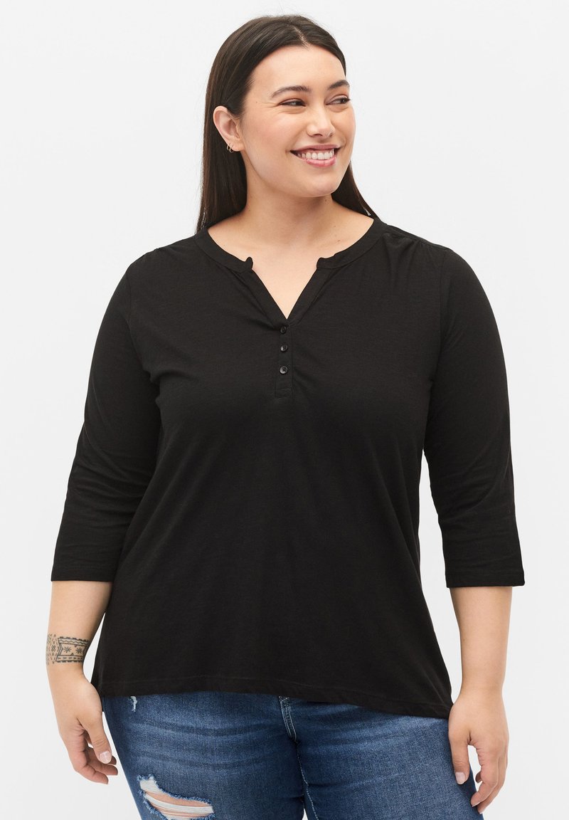 Zizzi WITH 3/4 SLEEVES - Maglietta a manica lunga - black