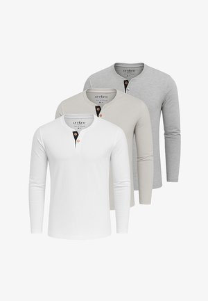 SET OF 3 - T-shirt à manches longues - light grey white light grey melange