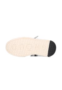 Shoe sole with a textured white rubber surface, featuring a black heel accent. The brand name is embossed into the sole.