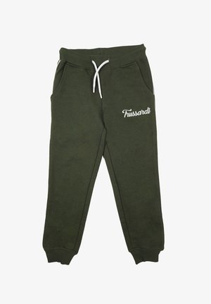 Pantaloni della tuta verdi con coulisse, tasche laterali e dettagli del logo bianco. Realizzati in tessuto morbido, presentano polsini a coste alle caviglie.