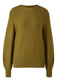 Pull en maille vert olive avec manches longues ballon, col rond et poignets et ourlet côtelés.