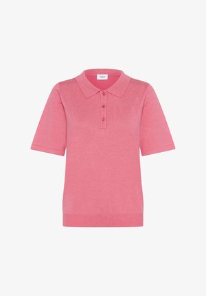 Polo shirt rosa a maniche corte realizzato in tessuto leggero, con colletto classico, tre bottoni e fondo e polsini a costine.