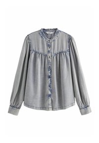 WASHED RUFFLE NECK LONG SLEEVE - Cămașă - blue