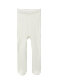 Collant bianchi in cotone con una texture a coste, dotati di una morbida fascia elastica in vita e punte chiuse. Un accessorio versatile per l'abbigliamento.