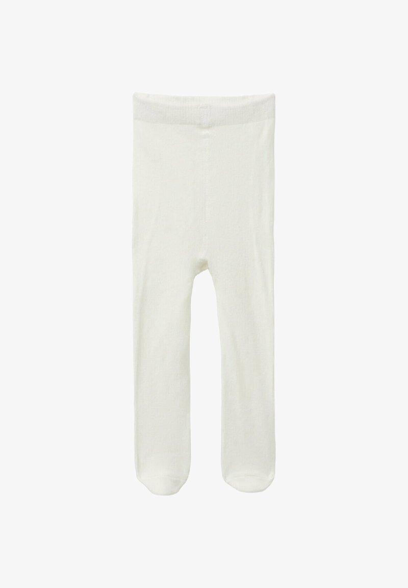 Collant bianchi in cotone con una texture a coste, dotati di una morbida fascia elastica in vita e punte chiuse. Un accessorio versatile per l'abbigliamento.
