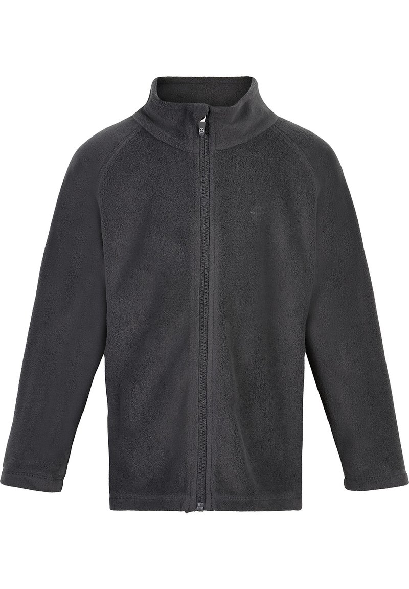 Hallhall fleece-jakk, millel on kõrge krae, täiskummiga esi-zipp, pikad varrukad ja pehme tekstuur, ning millel on ülemises vasakus nurgas tagasihoidlik logo.