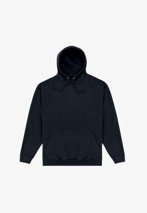 Sweat à capuche noir en tissu doux, doté d'une capuche avec cordon de serrage, d'une poche kangourou avant, et de poignets et ourlet côtelés pour un ajustement près du corps.