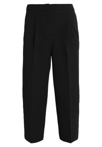 Svarta byxor i slät tyg med avslappnad passform, med veck, rak bendesign och midja utan synliga knappar.