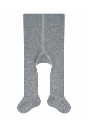 Collants en coton gris avec une texture lisse, conçus avec une taille épaisse et des sections de orteils renforcées. Présentent un design couvrant toute la jambe.