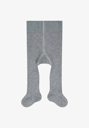 Collants en coton gris avec une texture lisse, conçus avec une taille épaisse et des sections de orteils renforcées. Présentent un design couvrant toute la jambe.
