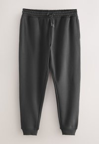 Pantaloni da jogging neri con vita elasticizzata, coulisse, tasche laterali e polsini a coste alle caviglie.