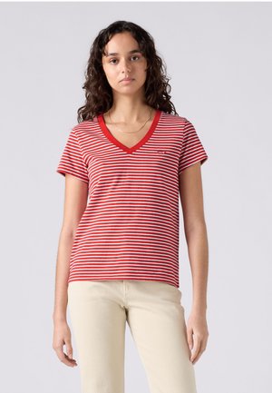 Levi's® PERFECT V NECK - T-shirt imprimé - red/offwhite