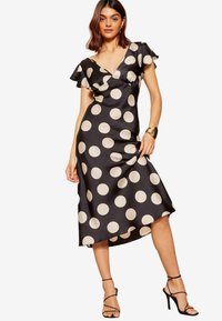 Friends Like These RUFFLE SLEEVE BIAS CUT MIDI  - REGULAR FIT - Denní šaty - black white