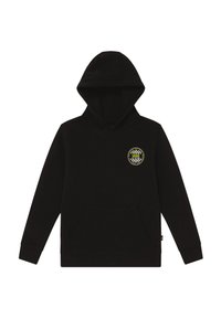 Sudadera con capucha negra en mezcla de algodón. Cuenta con un bolsillo canguro, puños de canalé y un logotipo gráfico redondo en verde y amarillo.