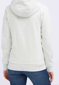 Šedá mikina z měkké bavlněné směsi, s velkou kapucí, žebrovanými manžetami a klokaní kapsou. Minimalistický design s hladkou strukturou.