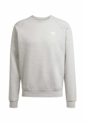 Light gray sweatshirt with a crew neck, long raglan sleeves, ribbed cuffs, and waistband. Features a small white Adidas logo on the chest.
