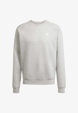 Light gray sweatshirt with a crew neck, long raglan sleeves, ribbed cuffs, and waistband. Features a small white Adidas logo on the chest.