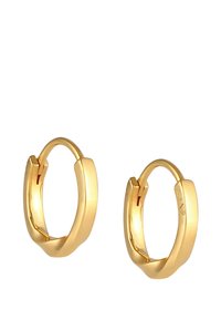 Boucles d'oreilles en or en forme d'anneau avec une surface lisse et polie et un design arrondi. Chaque boucle d'oreille est dotée d'un fermoir sécurisé pour la fermeture.