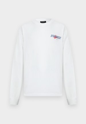 Fehér hosszú ujjú ing kék és piros DSQUARED2 logóval a bal mellrészen, kerek nyakkivágással és bordázott mandzsettával.