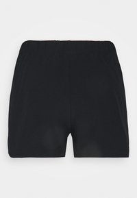 Black shorts with a soft, lightweight fabric, featuring an elastic waistband and a simple, unadorned design. Flat front and back.