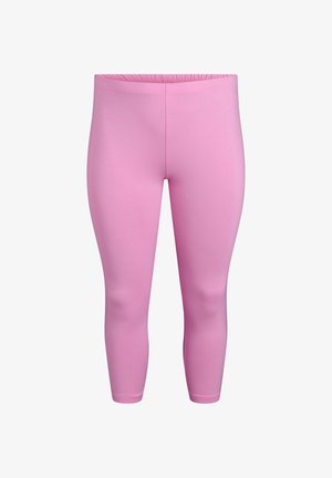 Rosa elastische legging met een aansluitend ontwerp, een gladde textuur en een lengte tot halverwege de kuiten. Voorzien van een elastische tailleband voor comfort.