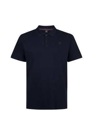 Tricou polo albastru marin din bumbac. Are un guler clasic, o deschizătură cu trei nasturi și un mic logo în zona pieptului stâng.