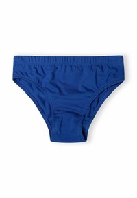 Modri bikini hlački so narejeni iz mehke, raztegljive tkanine. Imajo elastičen pas, gladko teksturo in brezšivne stranice za udobje.