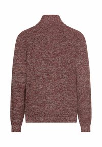 Rode gemêleerde trui met een hoge hals, lange mouwen en geribbelde manchetten. Gebreide textuur met een aansluitende pasvorm over de hele achterkant.