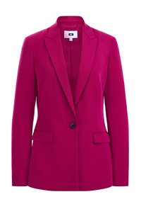 Fuchsiorosa skräddarsydd blazer i strukturerad tyg, med slagkrage, enstaka knappstängning och två framfickor.