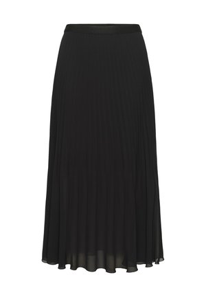 Schwarzer plissierter Midirock aus leichtem Material. Verfügbar mit einem glatten Bund und einer fließenden Silhouette, die bis zur Mitte der Waden reicht.