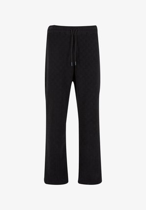 Mustad püksid elastse vöökohtaga, reguleeritava nööriga ja tekstureeritud mustriga. Loodud vabaks istuvuseks otste jalgadega ja ilma taskuteta.