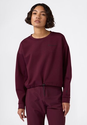 Sweatshirt bordeaux con maniche lunghe, colletto a girocollo e cordino regolabile all'orlo. Presenta un logo discreto sul petto.