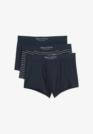 Tre paia di boxer da uomo in blu navy e con design a righe. Tessuto morbido con cintura elastica che mostra il logo "Marc O'Polo".