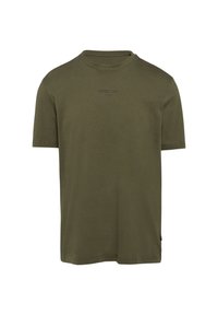 Olivengrünes T-Shirt aus weicher Baumwolle mit Rundhalsausschnitt, kurzen Ärmeln und einem kleinen gedruckten "STREET ART"-Logo auf der Vorderseite.