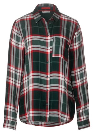Overhemd met knopen, lange mouwen, geruit in donker groen, rood, wit en grijs, met een borstzak en een klassieke kraag.