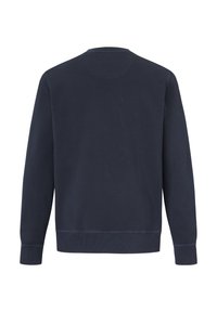 Marineblaues Sweatshirt mit Rundhalsausschnitt und langen Ärmeln. Hergestellt aus weichem Stoff, mit gerippten Bündchen und Saum für zusätzliche Textur.