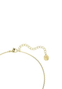 Guldfarvet kædearmbånd med en hummerklipslukning, fine led og en ottekantet mærkat med en subtil indgravering.