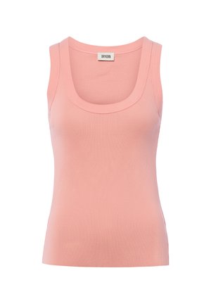 Rosa geripptes ärmelloses Tanktop mit Rundhalsausschnitt und Drykorn-Label auf der Innenseite des Rückenkrauses.