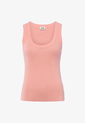 Rosa geripptes ärmelloses Tanktop mit Rundhalsausschnitt und Drykorn-Label auf der Innenseite des Rückenkrauses.