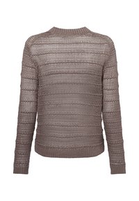 Gestickter Pullover in einem hellbraunen Farbton mit einem strukturierten, gestreiften Design. Ausgestattet mit einem runden Halsausschnitt und langen Ärmeln, mit gerippten Bündchen und Saum.