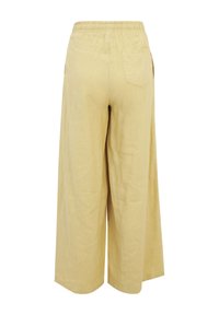 Linnen wijde broek in lichtbeige met een elastische tailleband en achterzak, met een gladde, gestructureerde stof.