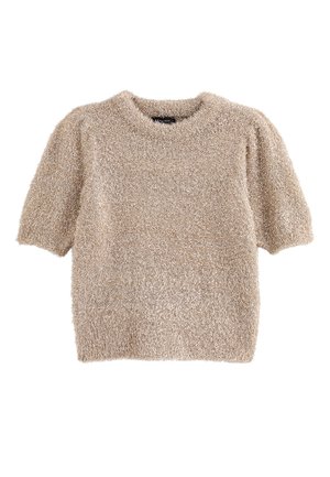 New Look FLUFFY SPARKLE SHORT SLEEVE  - Jersey de punto - gold