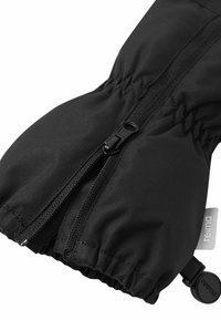 Schwarze wasserdichte Handschuhe mit Reißverschluss, elastischem Bündchen und Logotag; bietet eine strapazierfähige Stofftextur und eine enge Passform am Handgelenk.