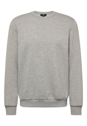 Effen lichtgrijze crewneck sweat met lange mouwen, geribde manchetten en tailleband, gemaakt van zachte stof.