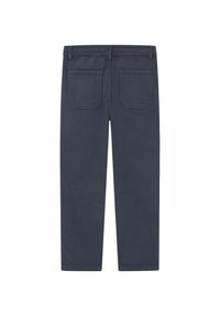 Pantalones azul marino de mezcla de algodón, con dos bolsillos traseros, diseño de pierna recta y cintura elástica para mayor comodidad.