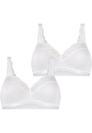 Witte bh's van gladde stof met kantafwerking. V-halsontwerp, brede banden en een naadloze uitstraling. Set van twee.