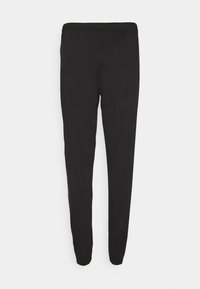 Sorte bomulds joggerbukser med elastisk talje og tapered ben, der har en glat tekstur og ingen synlige mønstre eller accenter.