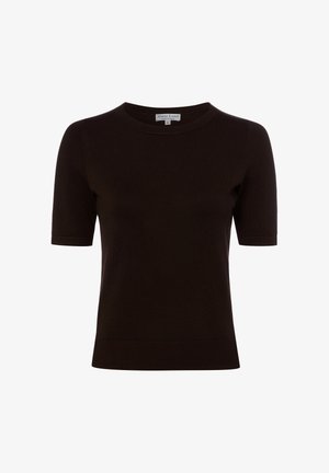 Schwarzes kurzärmeliges Strickoberteil mit Rundhalsausschnitt und geripptem Saum, Größe Small, Marke Marie Lund Copenhagen.