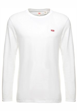 T-shirt bianca a maniche lunghe in cotone, con scollo rotondo e un piccolo logo rosso di Levi's sul petto. Design semplice e classico.